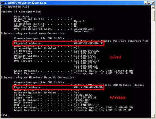 ip address mac terminal command