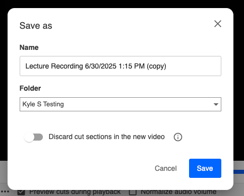 Save as window for editing title and selecting folder