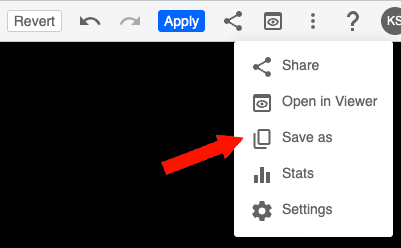 Save as in drop down of video editor