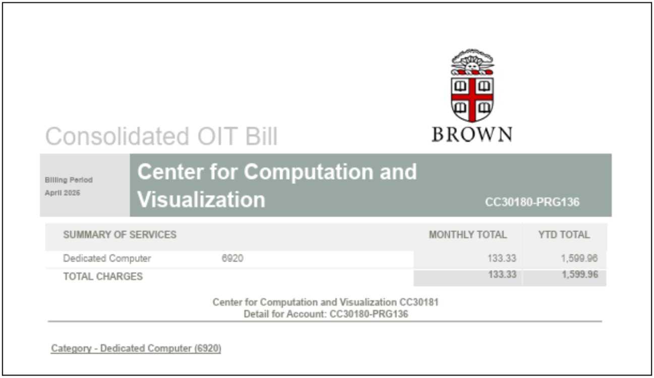Screenshot of a consolidated OIT bill for a department. 