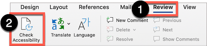 From the review tab, select Check Accessibility
