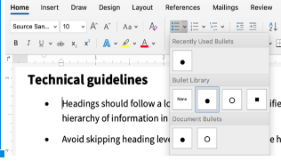 list options in word