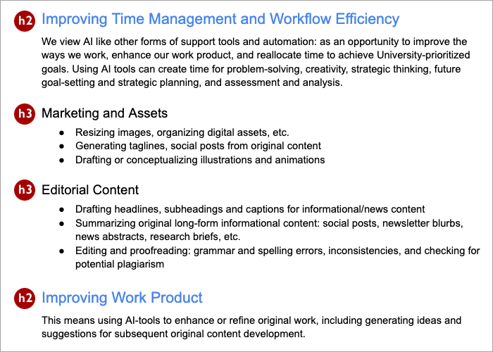 Example of headings used in a document