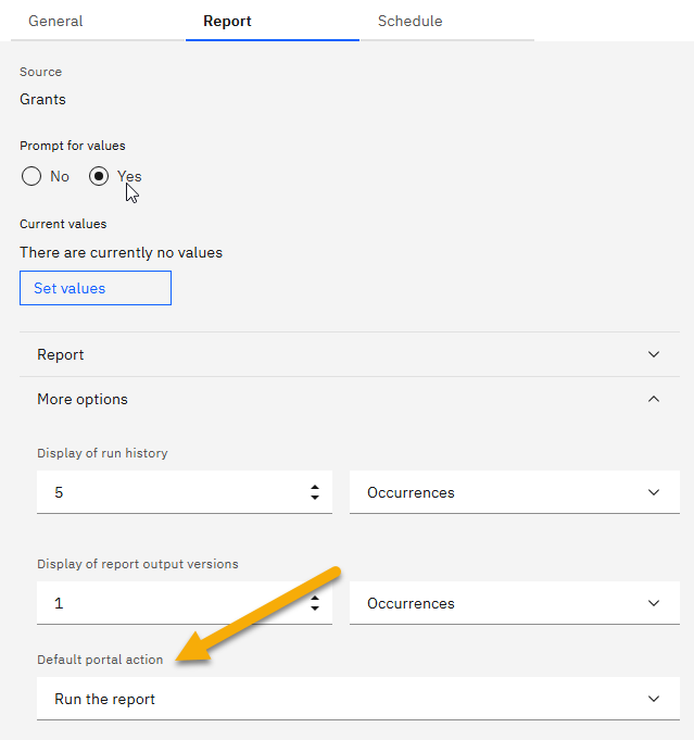 Screenshot of Report tab